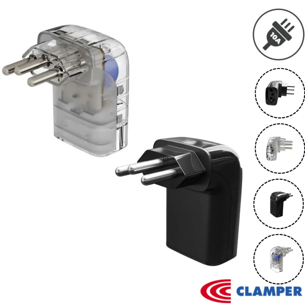 Proteção contra Surtos Elétricos e Raios DPS iClamper Pocket FIT 3 Pinos 10A - TRANSPARENTE e PRETO