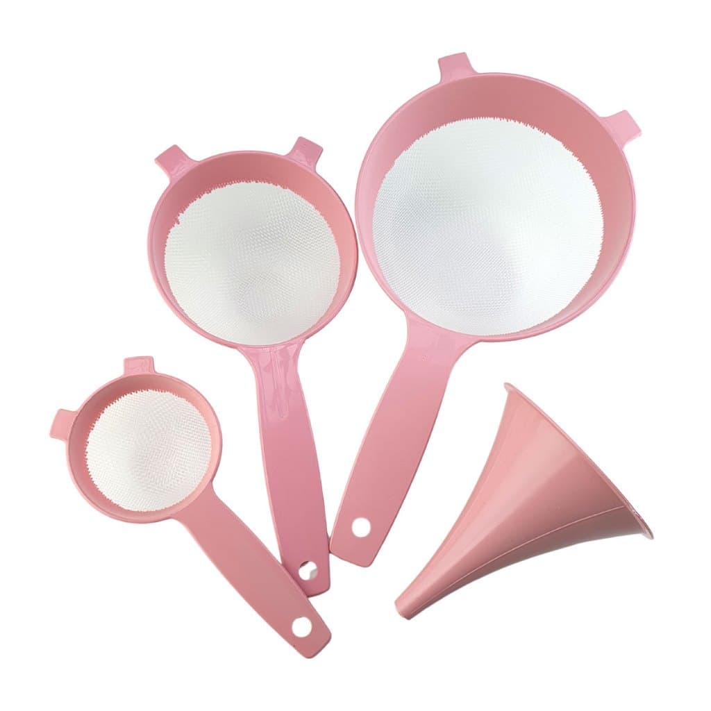 Conjunto de Peneiras de Plástico com Funil Rosa 4 Peças