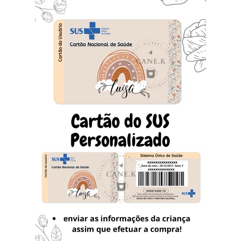 Cartão SUS Personalizado Menina - MANDAR OS DADOS NO CHAT