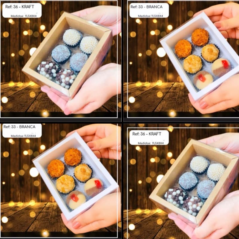 5~30 CAIXAS PARA 6 DOCES MOLDURA BORDA 11,5x8x4 Cm BRANCA/KRAFT