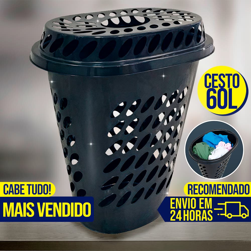 Cesto de Roupa Suja 60 Litros Organizador Multiuso Oval Elegance Com Tampa Grande Reforçado