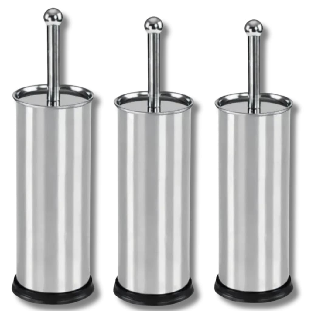 Kit 3 Escova Sanitária Vaso Limpeza Banheiro Higienização Em Aço Inox C/ Suporte e Tampa