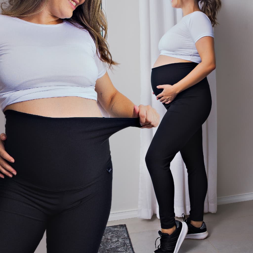Calca Legging Gestante Fitness Gravida Maternidade Conforto Preto Cintura Alta Conforto