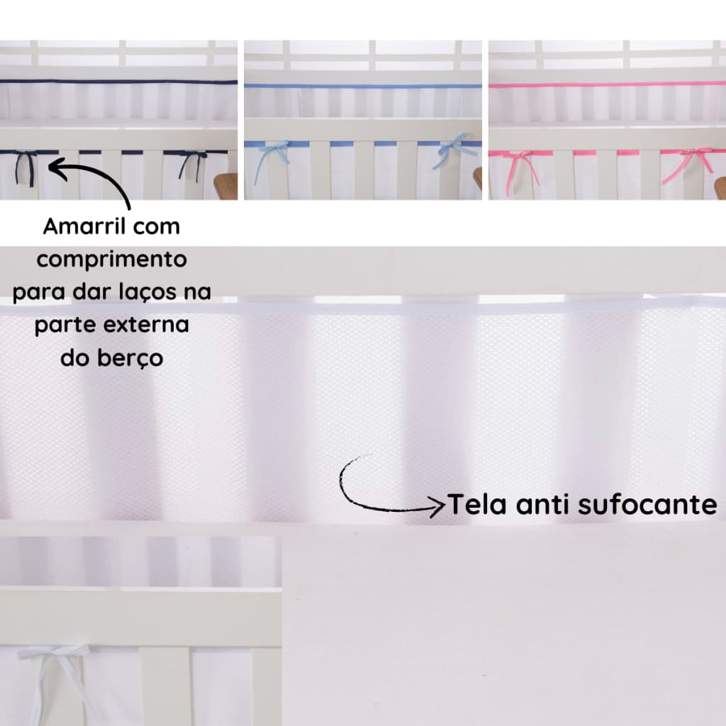 TELINHA PROTETORA PARA AS LATERIAS DO BERÇO AMERICANO E NACIONAL PARA MENINA E MENINO TELA LATERAL