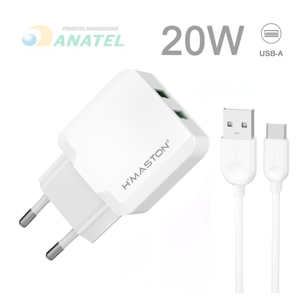 Carregador Turbo Completo kit Font c/ Cabo 4.1A 20W  H'maston Pro Iphone IOS / TIPO C / V8 Original