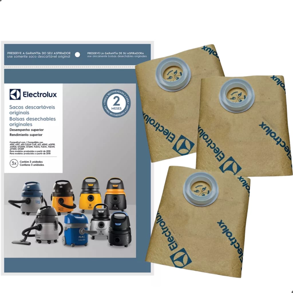 Kit 3 Sacos Aspirador de pó Electrolux a10 a13 a10n1 aqp10 gt 200 gt20n original