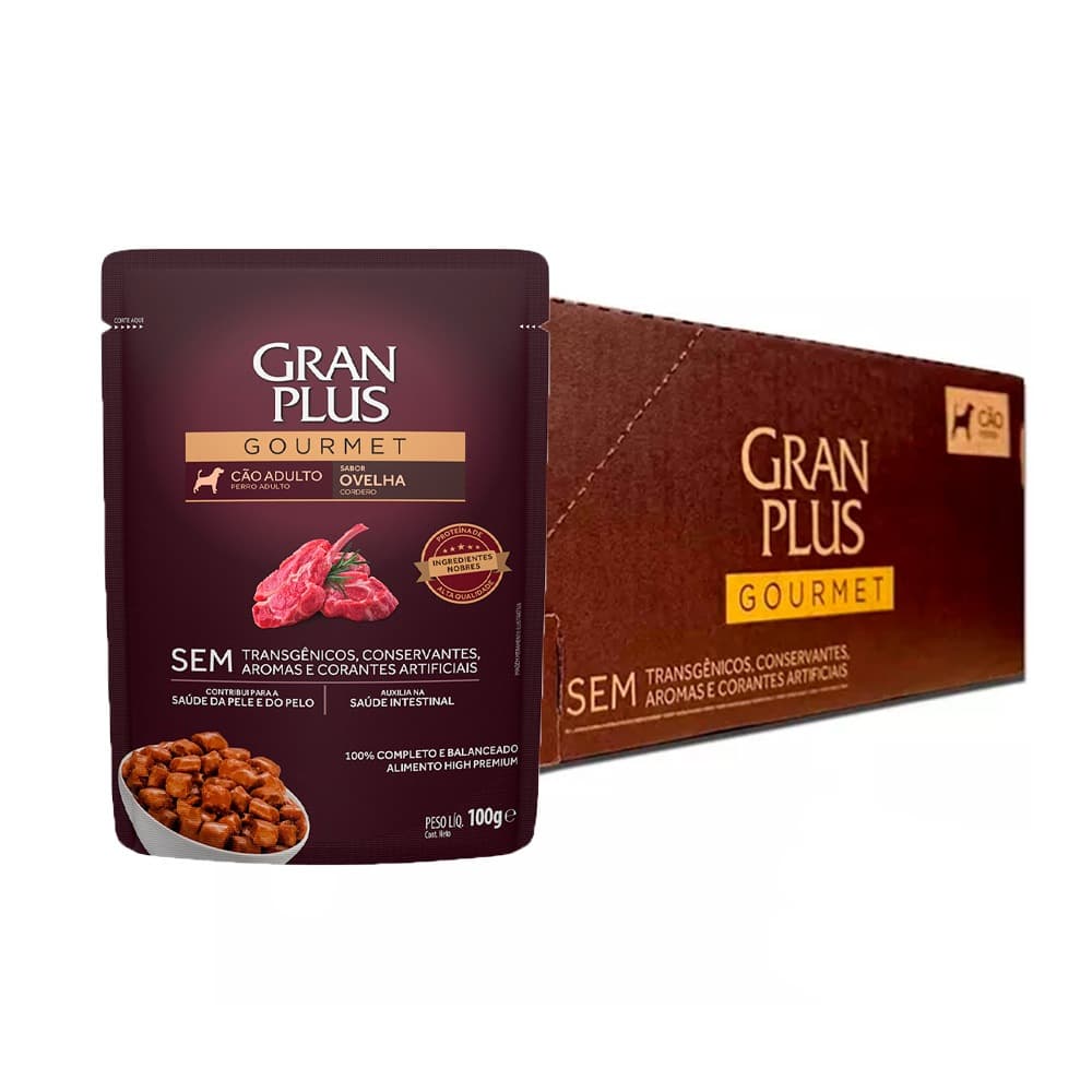 Kit 18un. Ração Úmida Sachê GranPlus Gourmet Cães Adultos Ovelha 100g