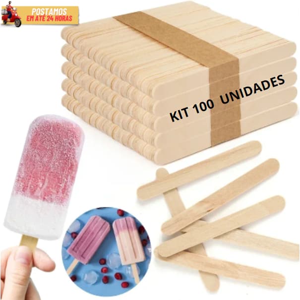 100 Palito de Picolé Para Artesanato Sorvete e Decoração Ponta Redonda