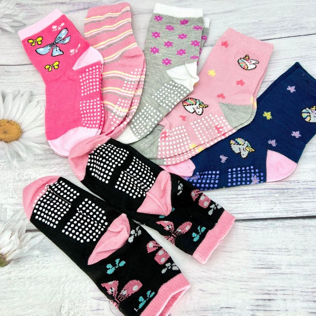 Kit 6 Ou 12 Pares Meias Infantil Para Meninas De Femininas Estampada E Com Antiderrapante