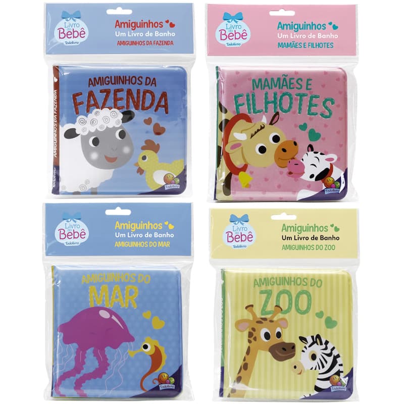 Livro Infantil - AMIGUINHOS DO BANHO - Kit Com 4 Livros - Tamanho 15 X 15 Cm - ideal para seu bebê!