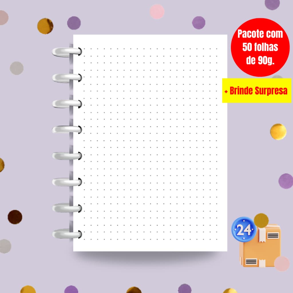 Refil Pontilhado Para Caderno de Disco | Refil Pontilhado Caderno Inteligente | Papelaria I Folhas de 90g