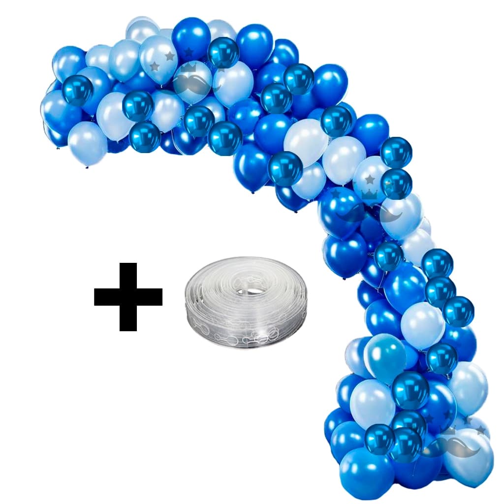 Kit 125 Balões Bexigas Azul Royal + Azul Claro + Azul Metalizado + Fita para Arco Desconstruído