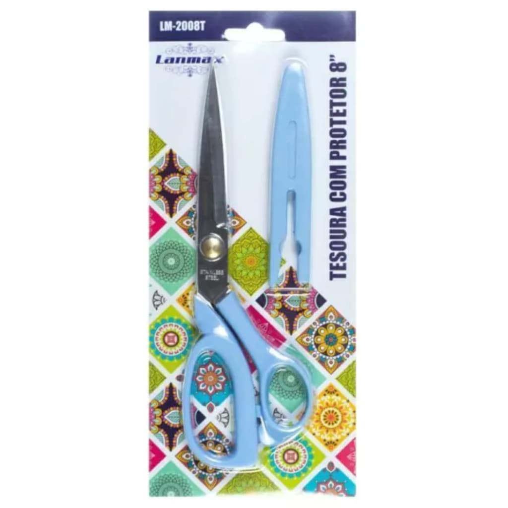 Tesoura Lanmax com Protetor JD-LM 2008T 20,5cm - Rosa ou Azul