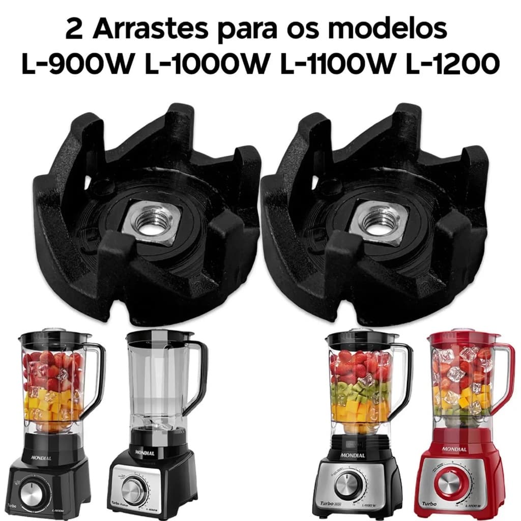 Kit 2 arrastes copo de liquidificador tipo original Mondial Turbo L850 / L900 / L1000 / L1100 /L1200