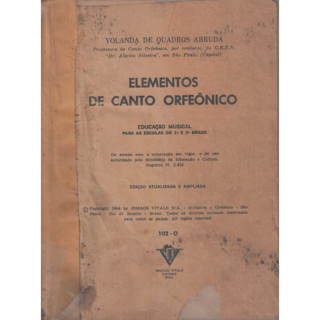 Livro Elementos de Canto Orfeônico - Ano 1950