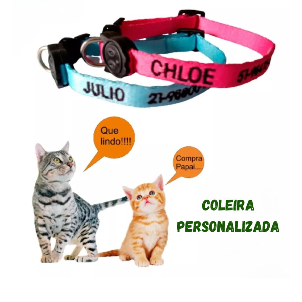 Coleira Para Gato Personalizada Anti Enforcamento Coleira de Pescoço com Nome e Telefone Bordado Colar de Identificação