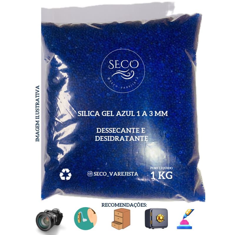 Silica Gel Azul - 1 KG(1-3 mm) Desumidificante E Desidratante