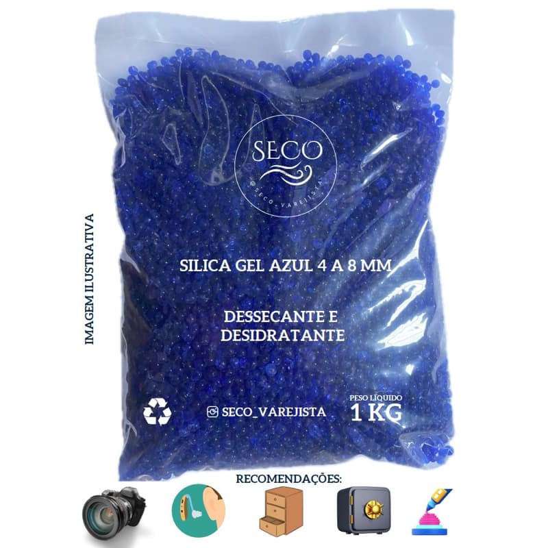 Silica Gel Azul - 1 KG (4-8 mm) Desumidificante E Desidratante