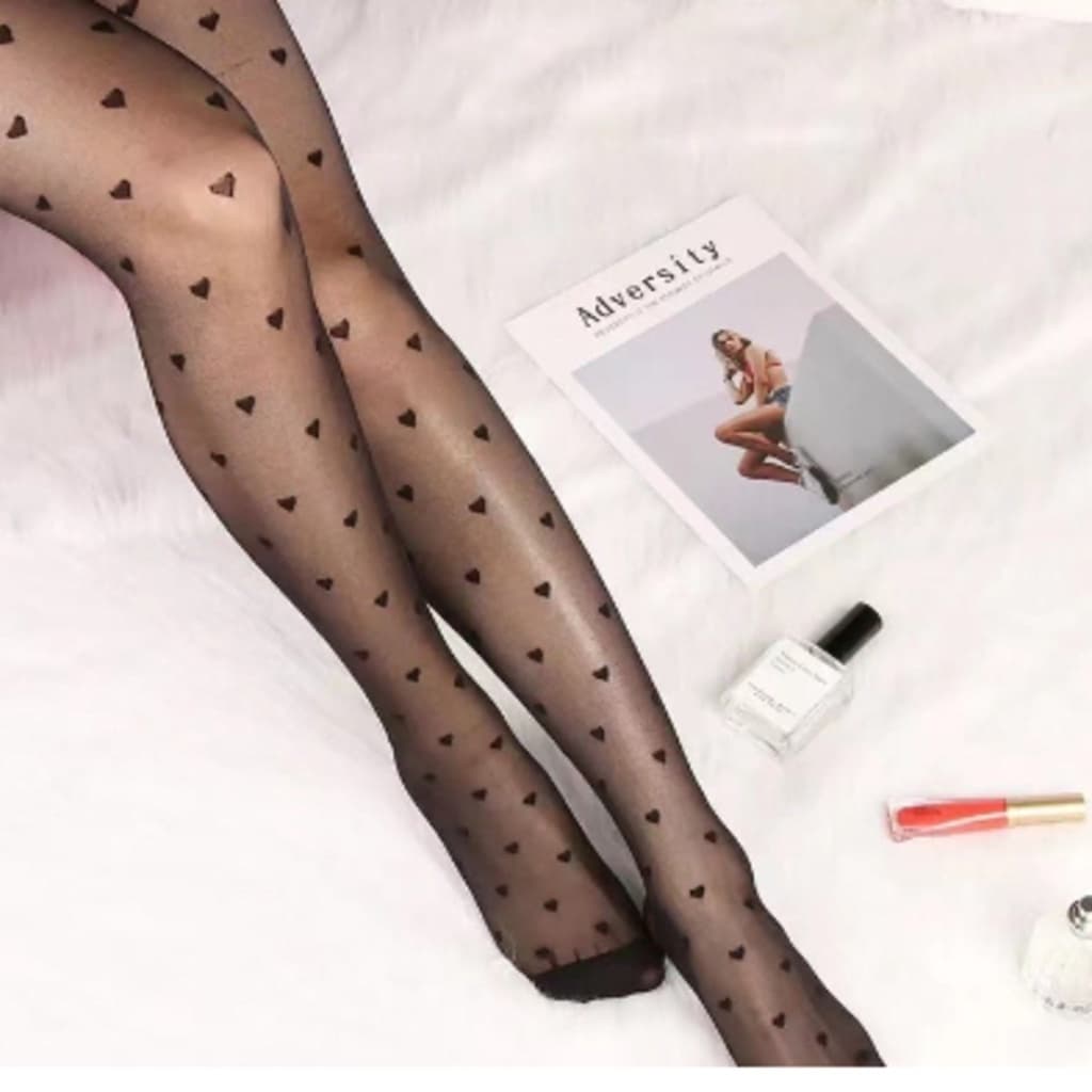 Meia Calça fina Feminina Estilo Blogueira de Coração/ Jacquard Fio 15