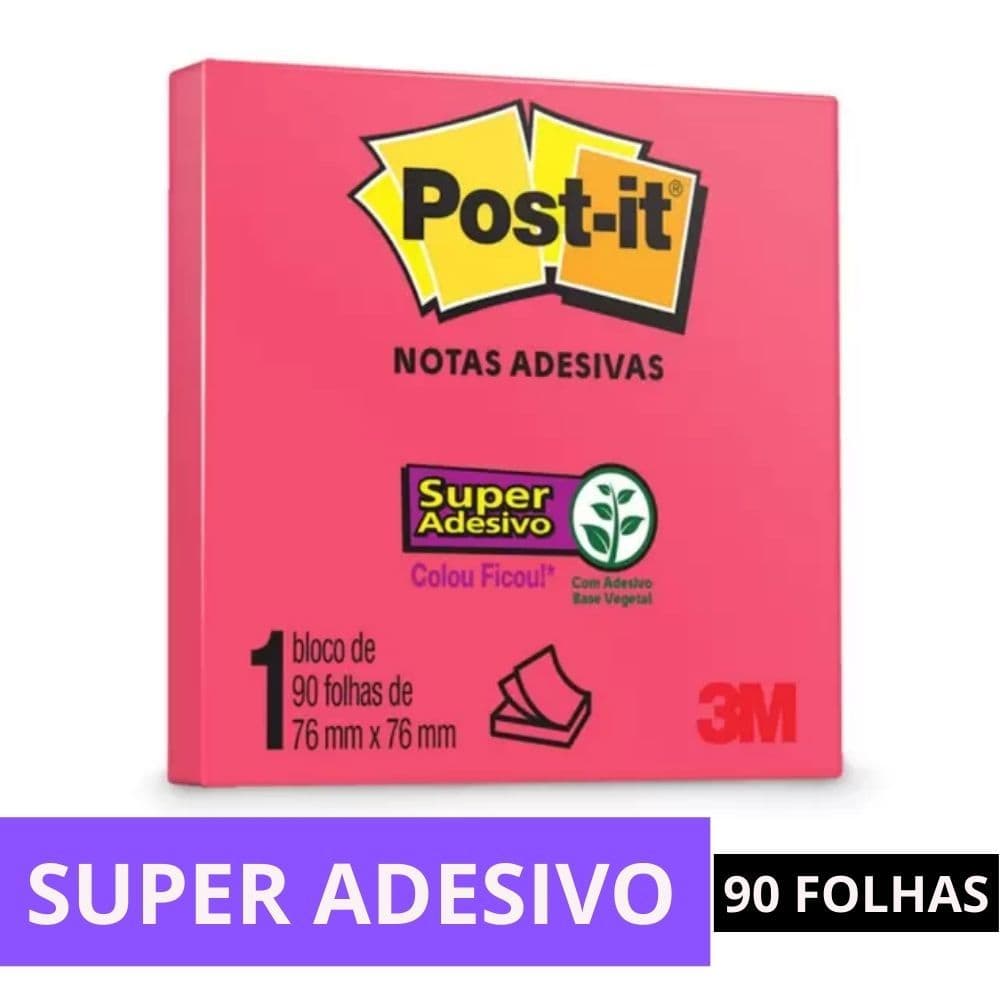 Bloco Adesivo Post-it 3M Rosa Poppy 76x76mm 90 Folhas