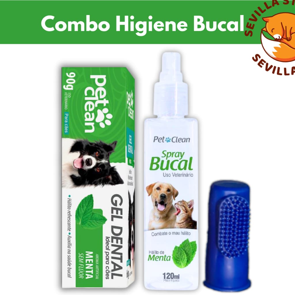 Combo Kit Higiene Dental Pasta Dental + Spray Bucal para Cães e Gatos + Dedeira
