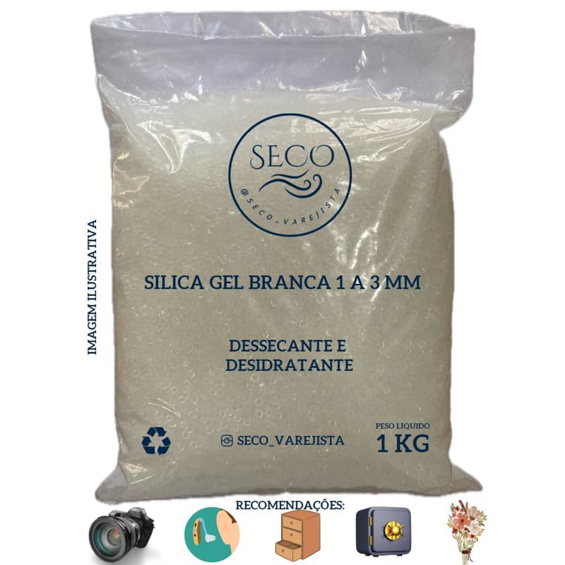 Silica Gel Branca Dessecante (1 a 3 mm) 1 KG