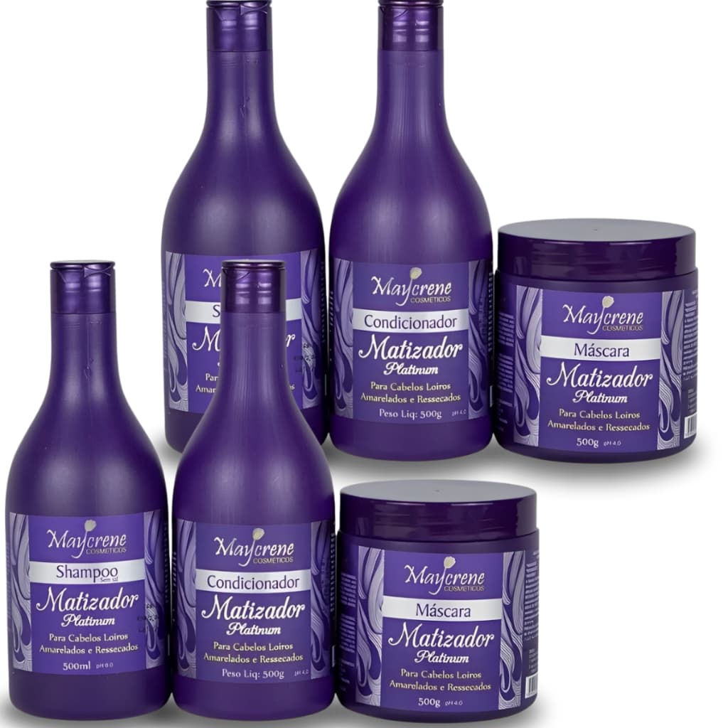 Kit Matizador Maycrene Desamarelador Para Cabelos Loiros Platinum  -Shampoo - Condicionador -Máscara