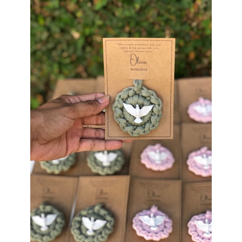 Kit 10 Mandala PREMIUM Chaveiro aplique Divino Espírito Santo cartão personalizado Batizado Casamento Lembrancinha