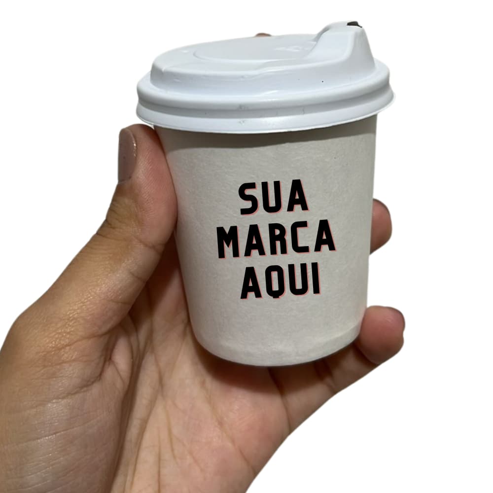 Copo de Papel Personalizado 100 ml com Tampa com Bico Branca - Biodegradável - 50 unidades