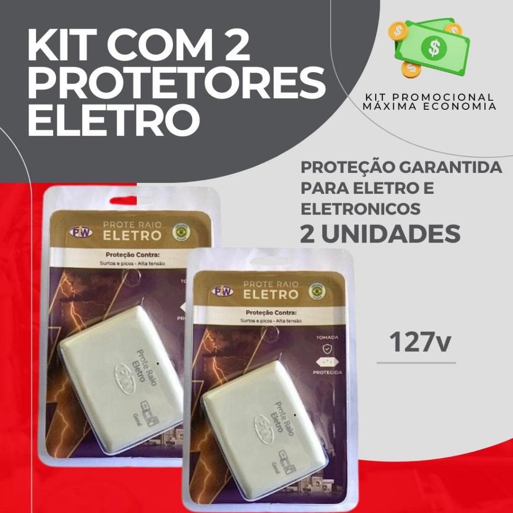 Kit com 2 Protetores de Raio PW Eletro 2 Tomadas  O Mais Vendido! - Produto Na ional