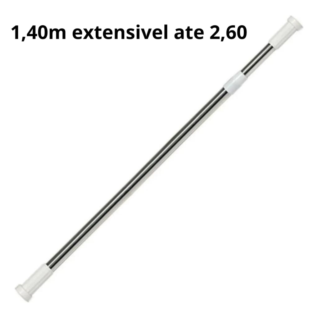 Varão Extensivo Ajustável 1,40m à 2,60m Para Cortina de Box Banheiro Suporte Extensor inox
