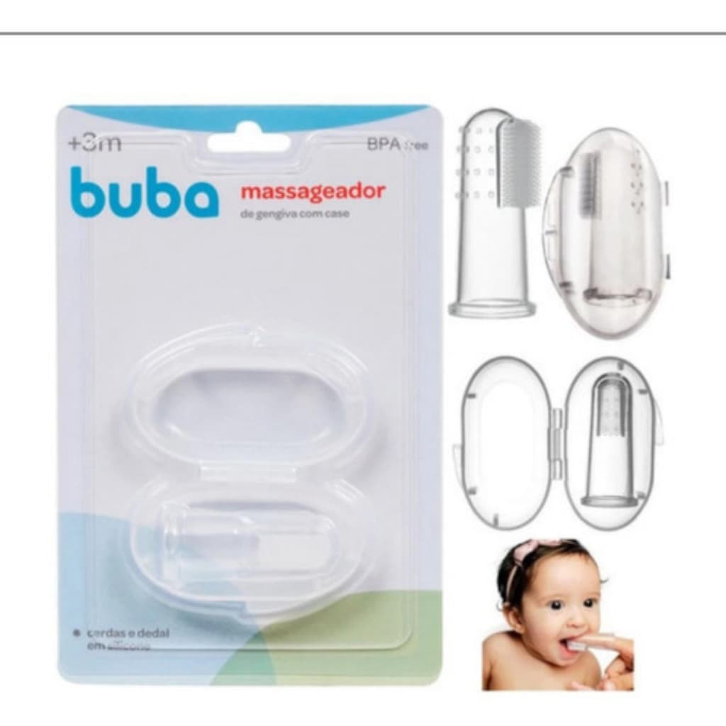 Escova Massageador De Gengiva C/ Estojo Bebê Buba 4+Meses