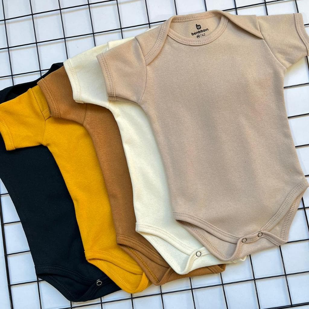 Kit Body Liso Bebê Neutro 5 Peças 100% Algodão.