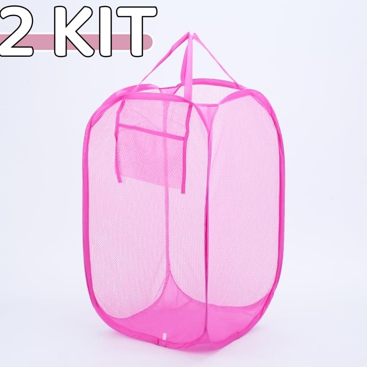KIT 2 Cesto De Brinquedos 40x40x70cm Rosa Promoção Dobrável Para Roupas e Brinquedos Cesto