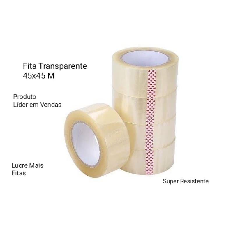 10 Rolos de Fita Adesiva Transparente 45x45 - Fita Larga Super Resistente