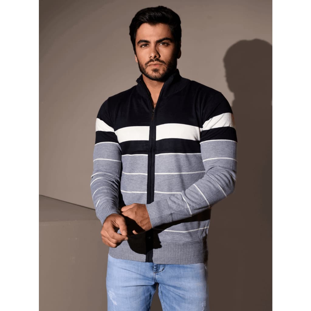 Casaco Masculino Jaqueta Tricot Suéter Modal Listrada Blusa Inverno 3RD SD1455/356