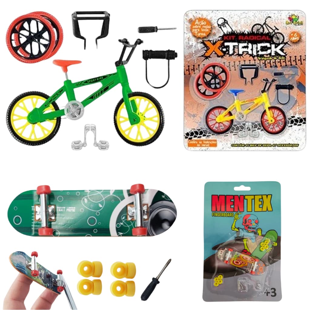 Bike de dedo bicicleta miniatura com quadro de ferro e skate dedo com acessórios