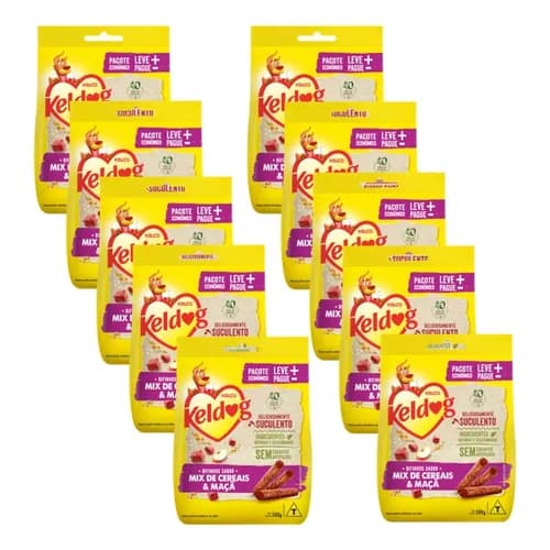 Kit 10 Bifinho Keldog Criadores Sabor Mix de Cereais e Maça P/ Cães 500g
