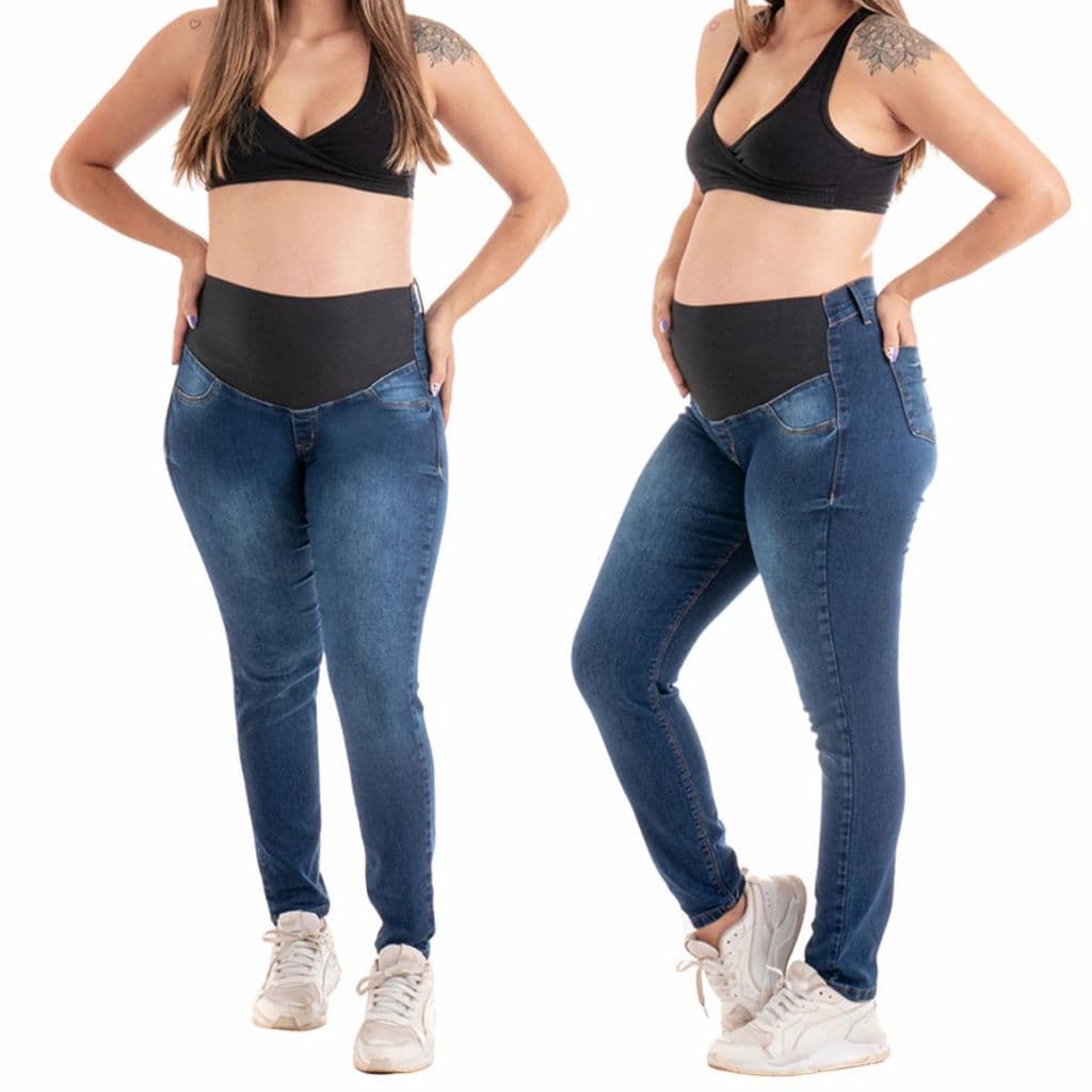 Calça Gestante Jeans Confortável Com Elástico Grávida Conforto