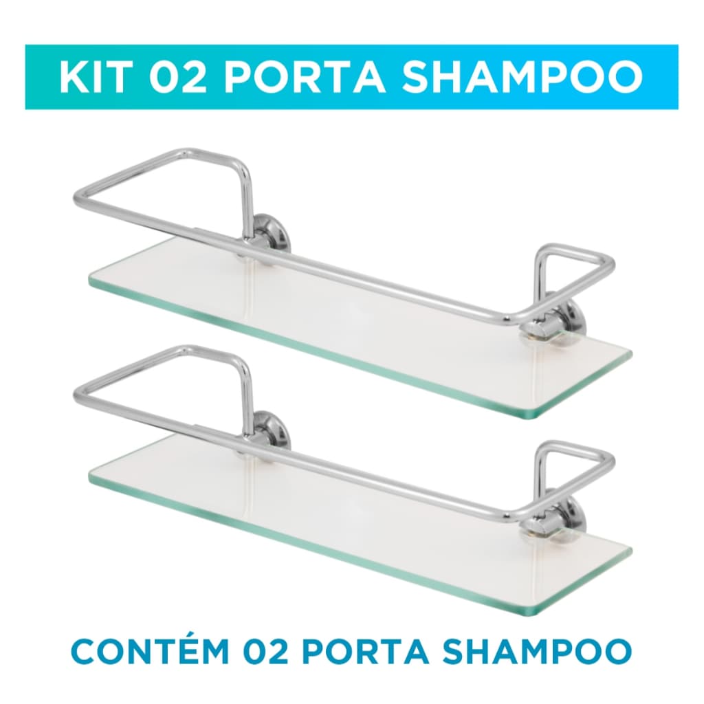 Kit 02 Portas Shampoo Reto Banheiro Vidro 6mm Suporte Shampoo