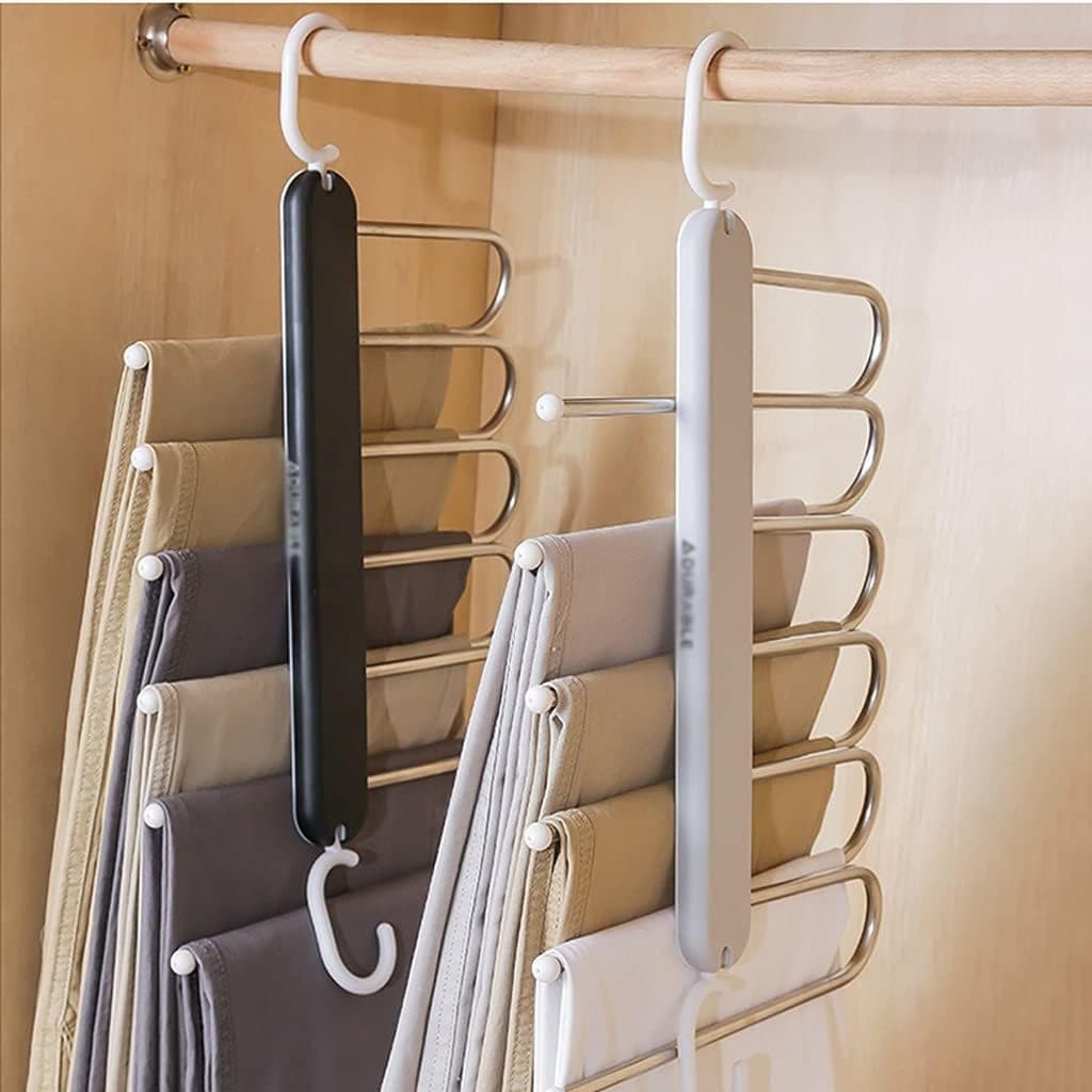 Cabide Para Calça 5em1 Branco Aço Inox Organizador Retrátil Multifuncional 1Unidade EconomizaEspaço