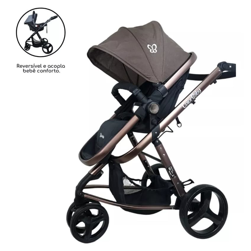 Kit carrinho do bebê Travel System 3 em 1 estilo Europeu com 3 RODAS GRANDES + Bebê Conforto
