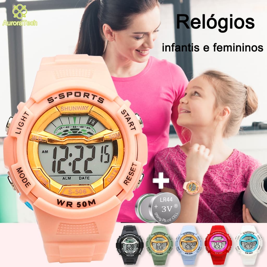 Relógio Digital A Prova De Água para Infantil Relogios Infantils Multifuncional Feminino De Moda Esportivo Com LED S506