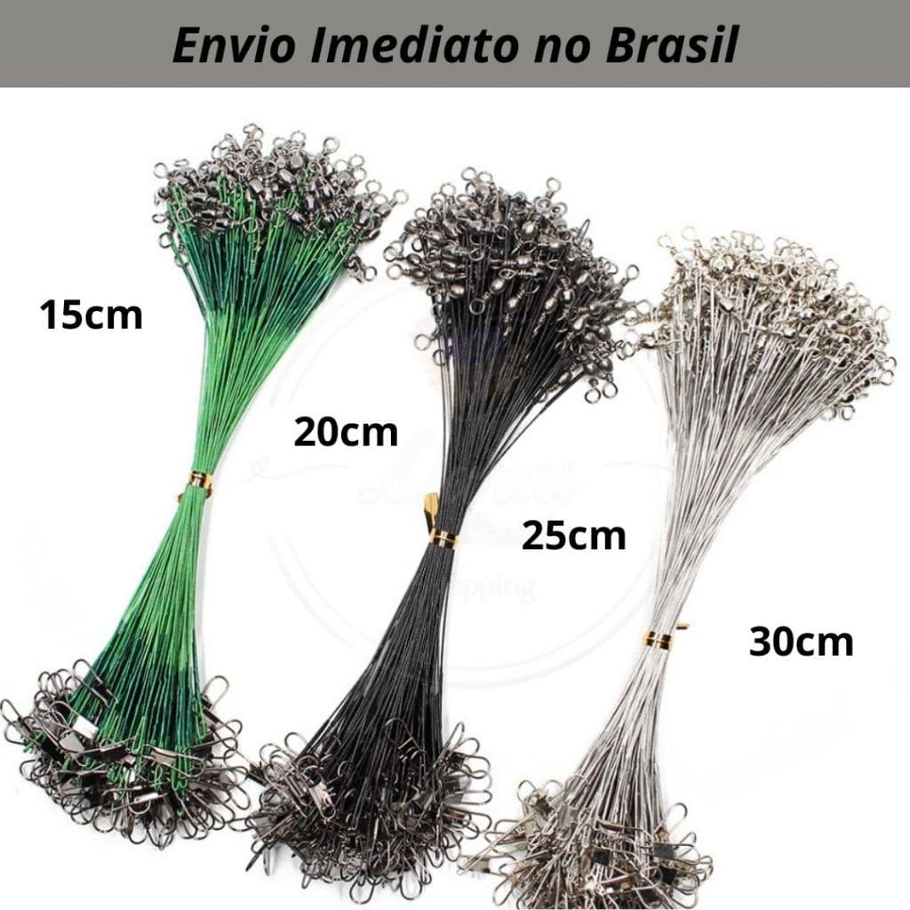 Kit Chicote Castor Cabo de Aço15, 20, 25, 30cm Com Girador e Snap Encastoado Leader Arame de Aço