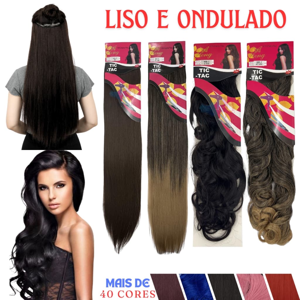 Cabelo Tic Tac Aplique de 70cm Extenção Fibra Orgânica Weng Liso e Ondulado 150 gramas