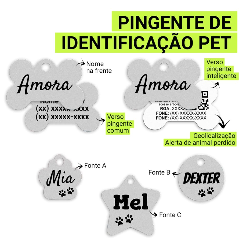 Placa de Identificação Pet Cachorro Gato Personalizada