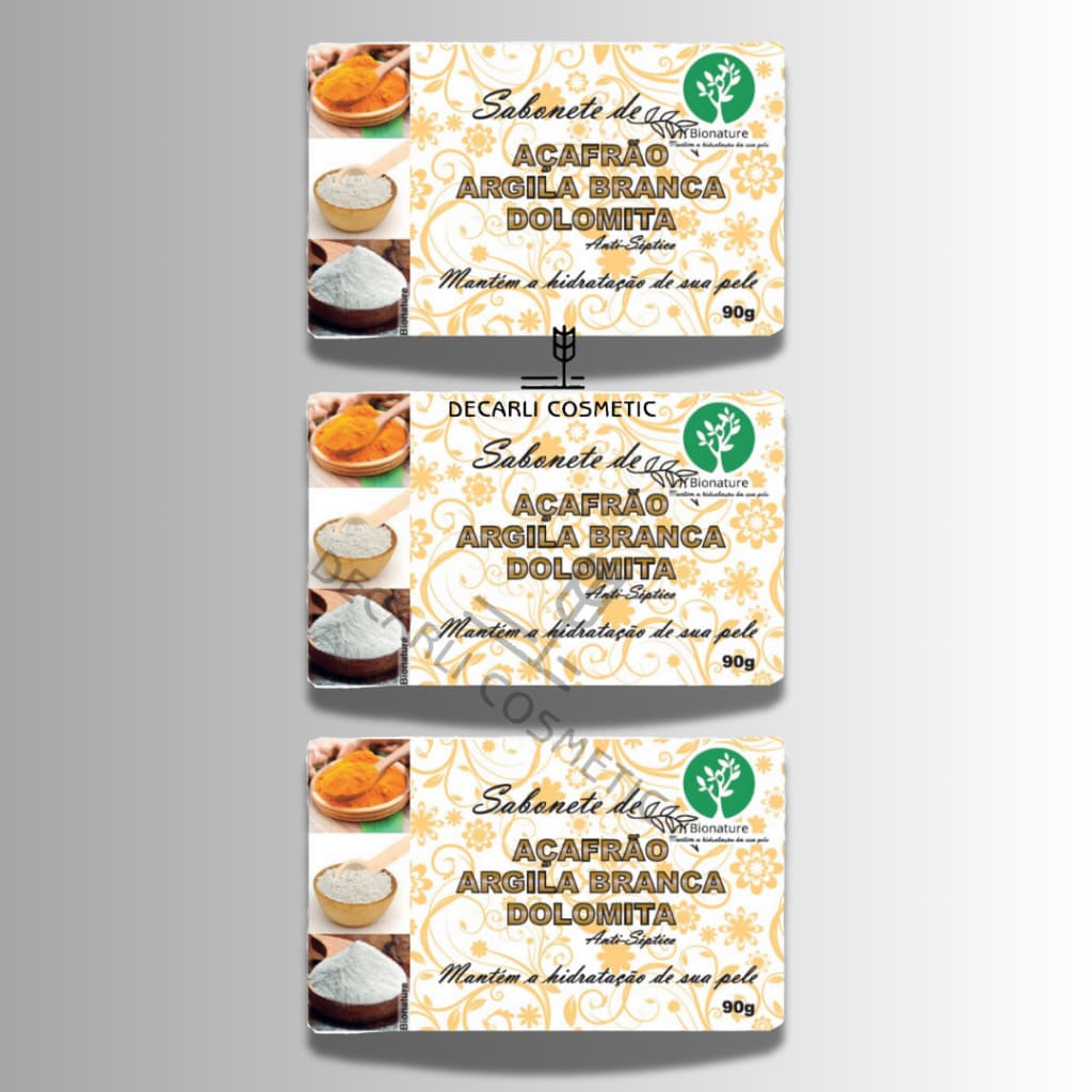 3 UN Sabonete Barra de Açafrão e Dolomita 90g - Bionature