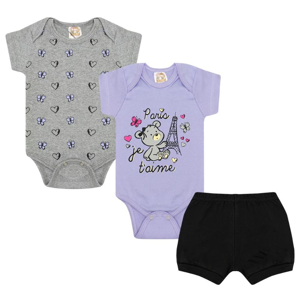 Kit body Bebê 3 peças conjunto bebê Roupa de Bebês Menina Manga curta