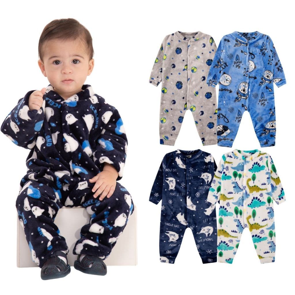 Kit 2 Macacão Bebe Menino Roupa Inverno Soft Peluciado Com Zíper Sortido