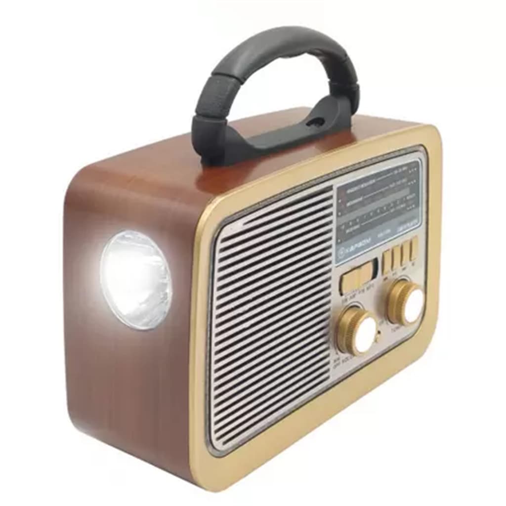 Radio Am Fm Usb Retro Vintage Pilha Bateria E Tomada C Lanterna- Caixa Som Estilo Antigo Madeira